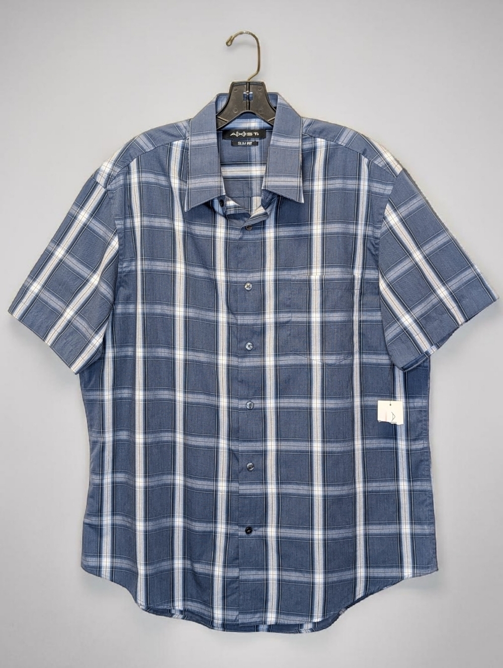 Axist Slim Fit Plaid Button Down Shirt XL Blue Short Sleeve Casual NWT